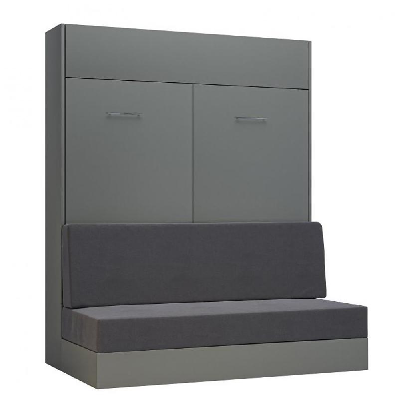 ARMOIRE LIT ESCAMOTABLE DYNAMO SOFA CANAPÉ GRIS MAT ET MICROFIBRE GRIS COUCHAGE 160*200_0