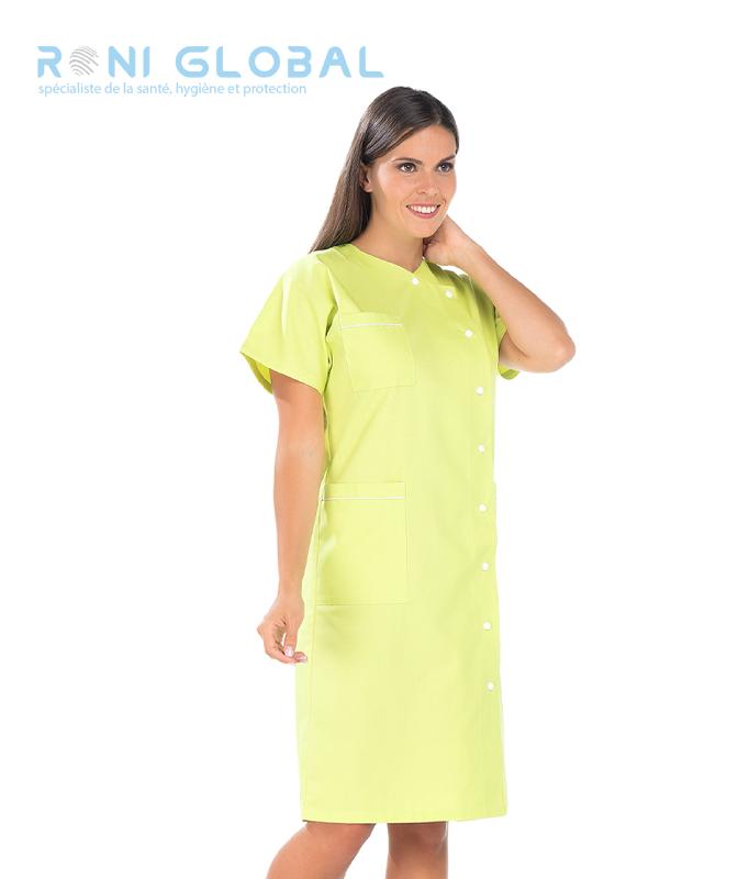Blouse longue de travail femme - manches courtes - polyester et coton - 3 poches - CATHY REMI CONFECTION_0