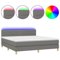 Décoshop26 - Cadre de lit LED avec sommier, tête de lit réglable et matelas 180x200 cm en tissu gris foncé - TDL0208325_0