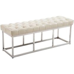 Décoshop26 - Banquette banc capitonné rembourré 120 cm avec pieds en acier inoxydable PVC crème 10_0003633 - 3000251689815_0