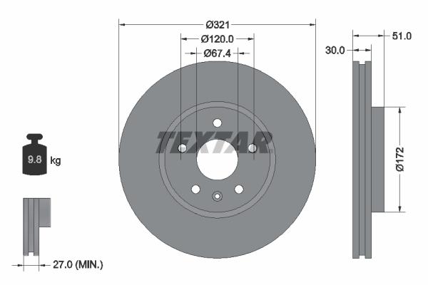 Disque de frein ventilé Textar 92187003 - boîte de 1 disque_0