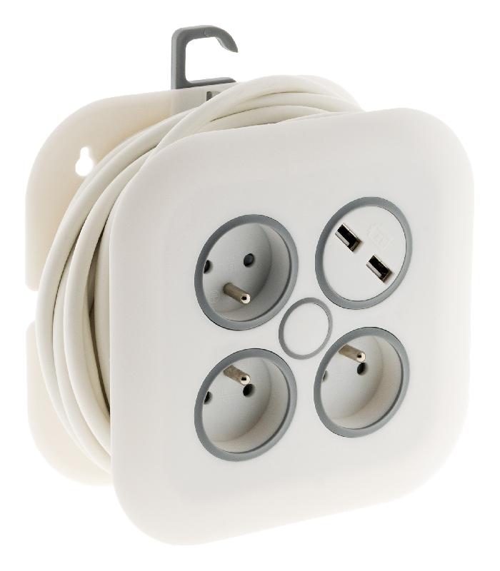 Enrouleur domestique 3 prises 2P+T 16A + 2x USB - 7m avec coupe-circuit thermique - Zenitech_0