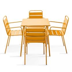 Oviala Business Ensemble table de terrasse carrée et 4 fauteuils acier jaune - Oviala - jaune acier 105388_0