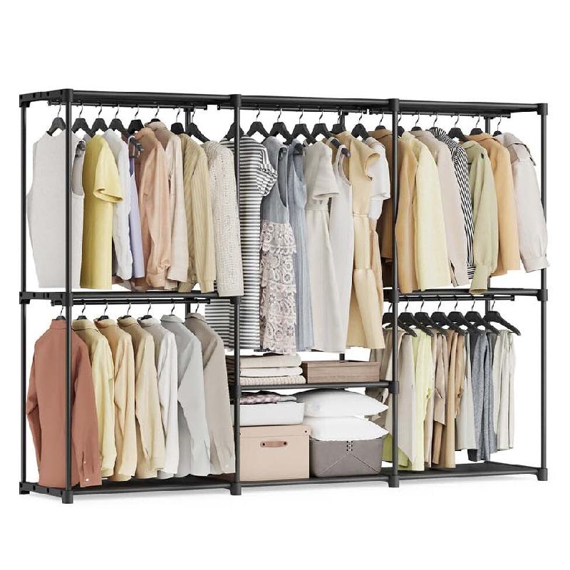 Helloshop26 - Armoire chambre porte-vêtements penderie 43 x 138 x 182 cm 3 compartiments de suspension avec étagères grande capacité 12_0003979 -_0