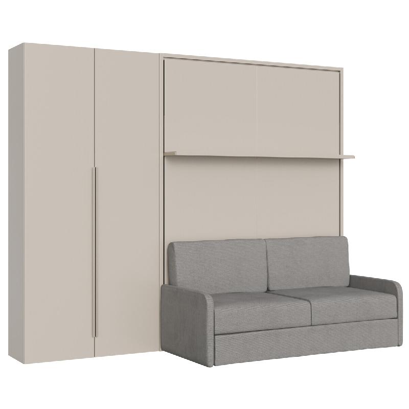 Itamoby Versia Sofà 160 Lit Double Escamotable Vertical Avec Canapé, Étagère Et Armoire Gauche Avec 2 Portes Argilla - beige 8050598909225_0