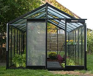 Serre rétro 3,06 m x 4,45 m - verre trempé 13,62 m² - embase aluminium laquée noir - réf 113059_0