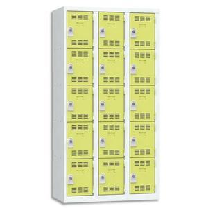 Pierre Henry - Vestiaire multicases monobloc 5 cases + 3 colonnes - Gris perle/Anis - L90 x H180 x P50 cm_0