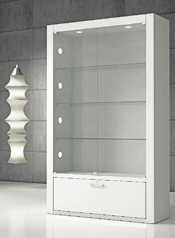 Vitrine armoire laquée Q120VA - 120x40x196 cm avec tablettes amovibles, éclairage intérieur et rangement sécurisé_0