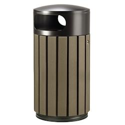 Rossignol - Corbeille publique ZENO ETIK 40L - acier marron/gris manganèse - lattes recyclées - serrure à clé triangulaire_0