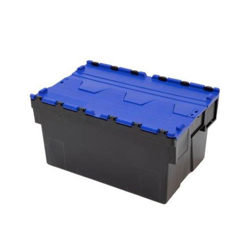 Bac navette en plastique recyclé 600 x 400 x 310 mm - 52L - avec couvercle bleu amovible - Rolléco_0