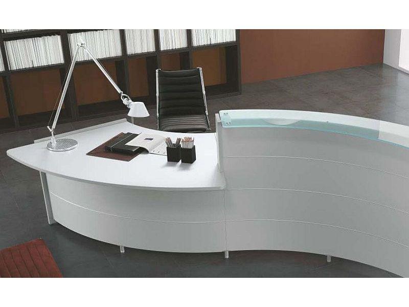 Banque d'accueil Luna - Module PMR - Panneaux mélaminés coloris au choix et top en verre satiné_0