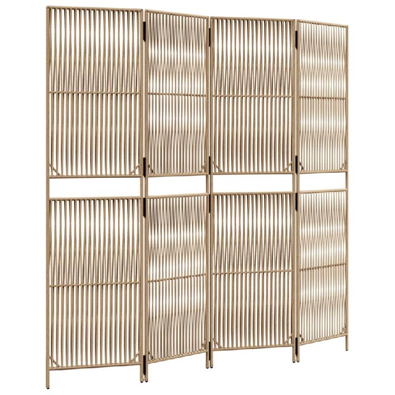 Décoshop26 - Paravent séparateur de pièce cloison 4 panneaux en résine tressée et acier beige DEC030833 - beige 3000258144133_0