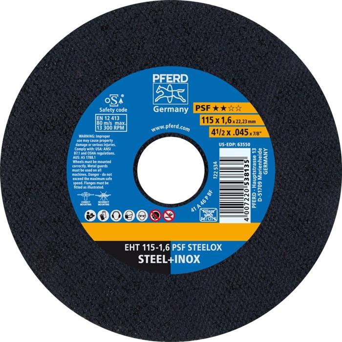 Disque à tronçonner PSF STEELOX PFERD - D115x1,6 mm - INOX - Perçage 22,23 mm - Droite_0