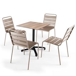 Oviala Business Ensemble table de terrasse stratifié chene clair et  4 chaises taupe - gris métal 108193_0