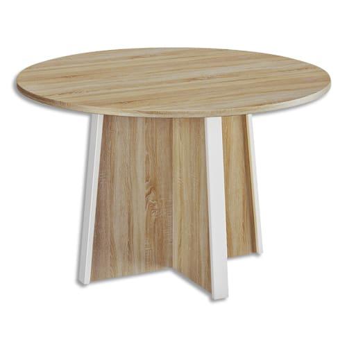 Gautier table de réunion ronde diamètre 120 cm, hauteur 74 cm. Finition chêne sonoma-blanc_0