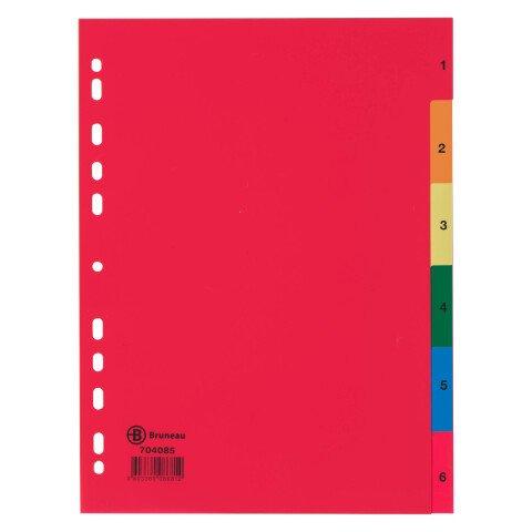 LOT DE 2 - INTERCALAIRE A4 POLYPROPYLÈNE COLORÉ BRUNEAU 6 ONGLETS NUMÉRIQUES MULTICOLORES - 1 JEU
