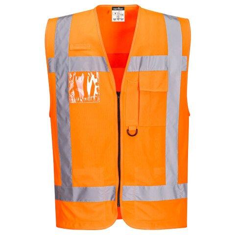 LOT DE 4 - PORTWEST R476 GILET MULTIPOCHES HAUTE-VISIBILITÉ RWS ORANGE - TAILLE XL