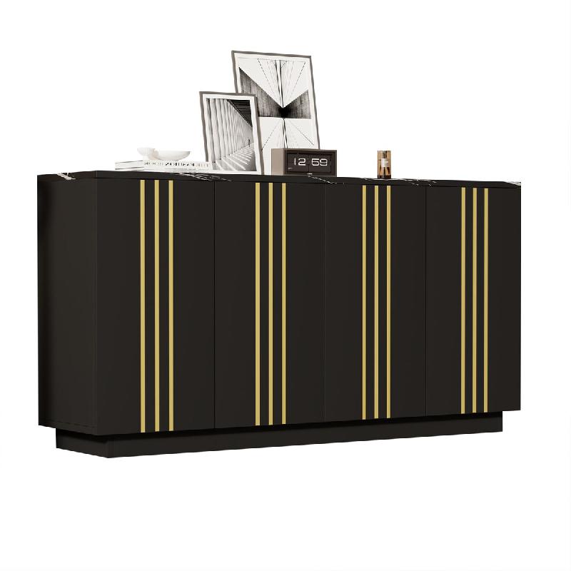 Merax Buffet 140x35x70 cm, Armoire de rangement à 4 portes, étagères réglables, panneaux de particules, Noir/Doré - noir N625P422526527B_0