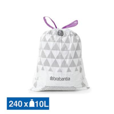 Sacs poubelle déchets courants Brabantia poignées coulissantes blancs 10 L, lot de 240_0