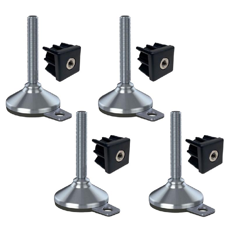 Pied en inox 16x100x80mm, tampon et trou de fixation+inserts 40x40x2.0mm -Set of 4_0