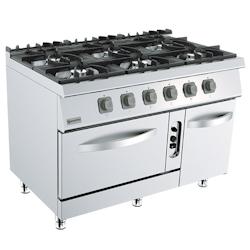 Virtus group - Cuisinière gaz sur four gaz statique GN 2/1 et armoire fermée - 6 brûleurs - MS712CFG - 7864847697099_0