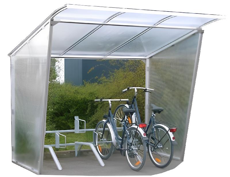 Abri cycle incliné en aluminium brut - Toiture en polycarbonate - Fabrication française_0