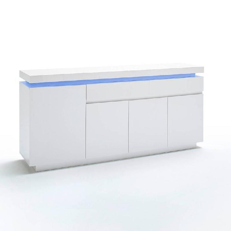 BUFFET OCEAN LAQUÉ BLANC BRILLANT 4 PORTES 2 TIROIRS LED INCLUS_0