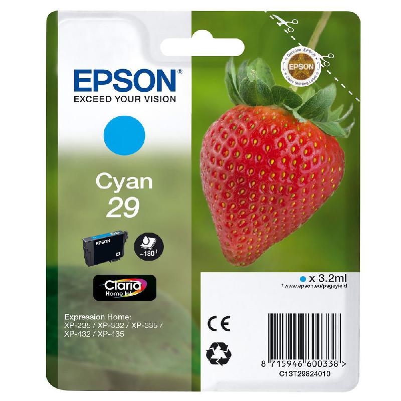 EPSON 29 - 3.2 ML - CYAN - ORIGINALE - BLISTER - CARTOUCHE D'ENCRE - POUR EXPRESSION HOME XP-245, 247, 255, 257, 332, 342, 345, 352, 355, 435, 442, 445, 452, 455