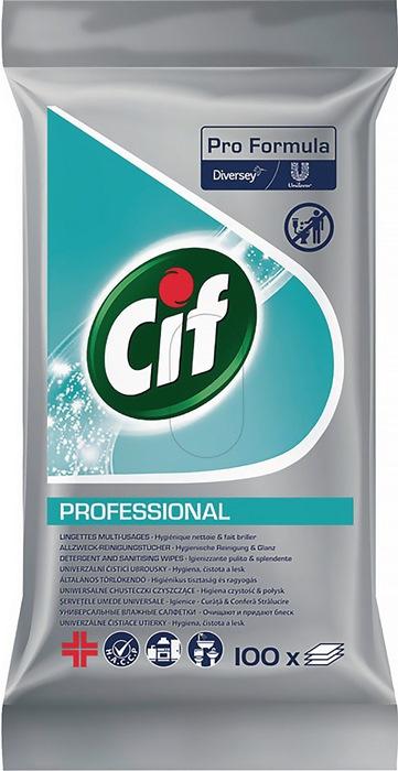 Lingettes nettoyantes multi-usages Cif Professional - 100 lingettes/paquet - blanches - parfum frais_0
