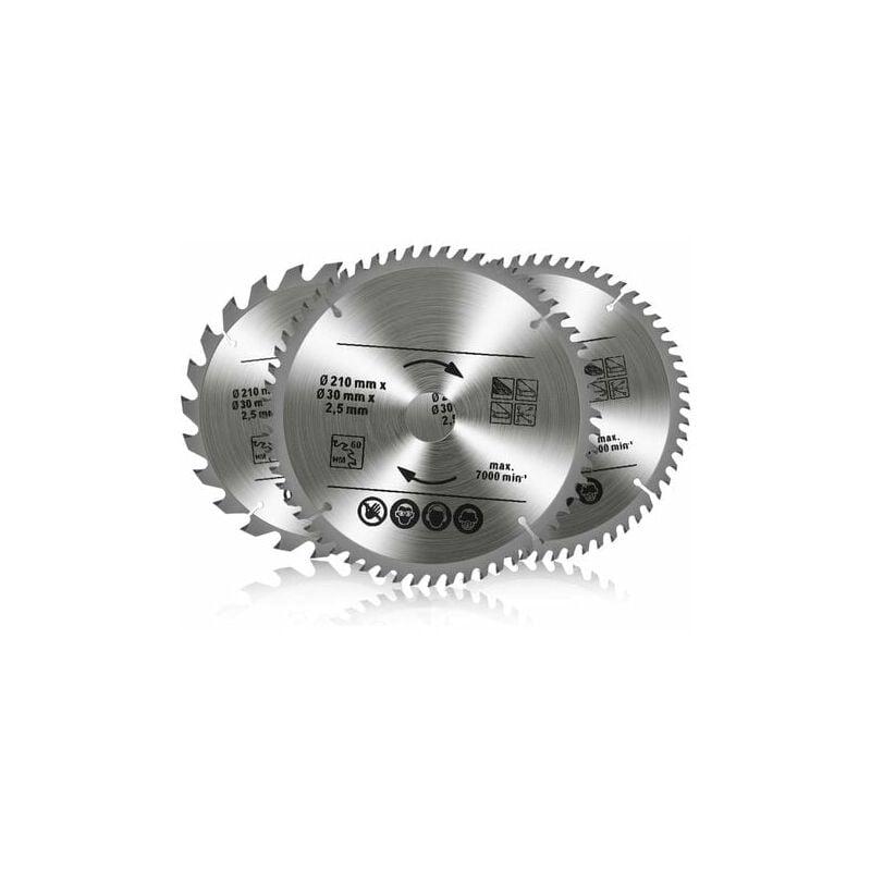 Lot 3 Lames Scie Circulaire Carbure 24T 48T 60T - 210x30mm Pour Bois Métal Aluminium