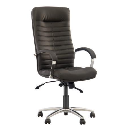 Orion - Fauteuil de direction ergonomique synchrone en simili-cuir noir avec dossier haut et accoudoirs chromés_0