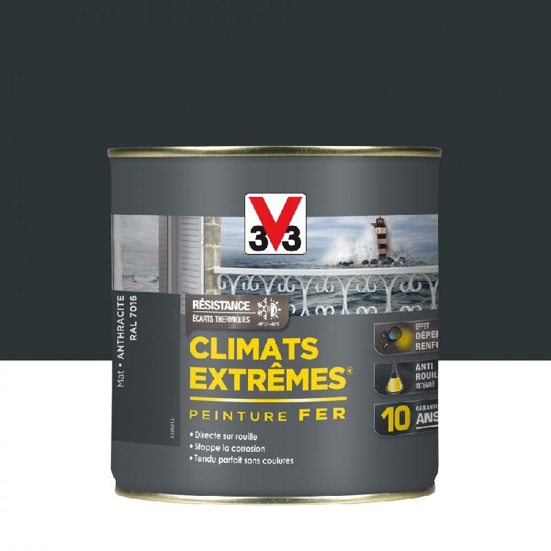 Peinture fer extérieur Climats Extrêmes® V33 - Anthracite mat 0.5L - Direct sur rouille - Résistance climats extrêmes_0