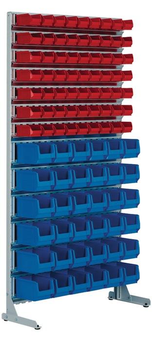 Rayonnage sur pieds un cà´té H2010xl1010xP400 mm 63 x MK5 rouge, 36 x MK4 bleu gris clair, RAL 7035_0