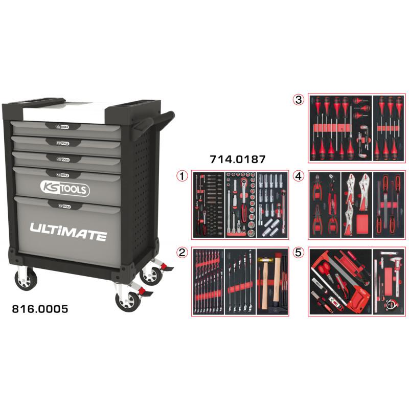 Servante PEARLline grise et noire 5 tiroirs équipée de 187 outils - KS Tools | 816.5186_0