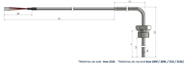 Sonde à résistance à visser RTD - Raccord fixe à angle 90° (Type 1) - PR13_0