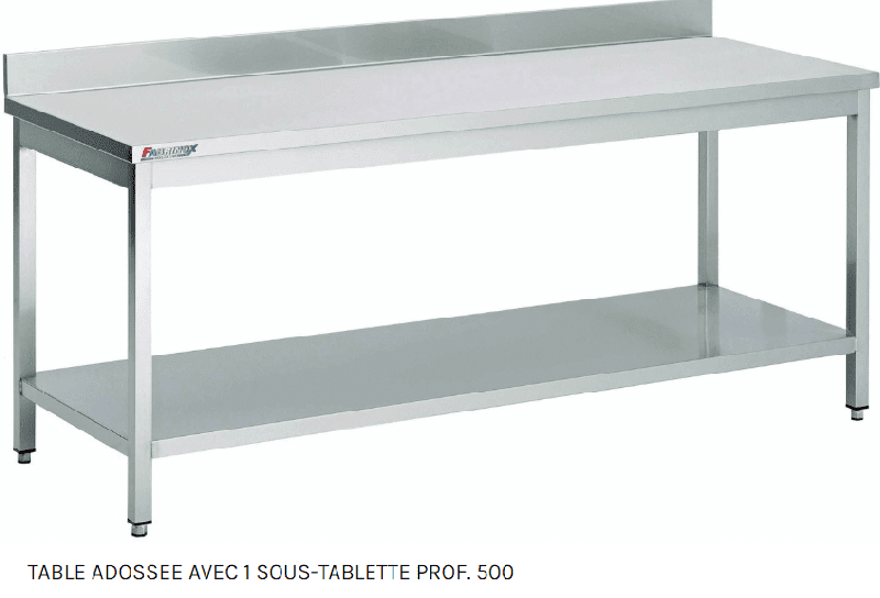 Table adossée avec 1 tablette inox AISI 430 FABRINOX (Longueur : 1300 , Profondeur : 800) - Longueur:1300,Profondeur:800_0