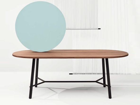 Table de réunion ovale Record Living - plateau et pieds en bois noir ou chêne naturel - L190/200 P100 H74 cm_0