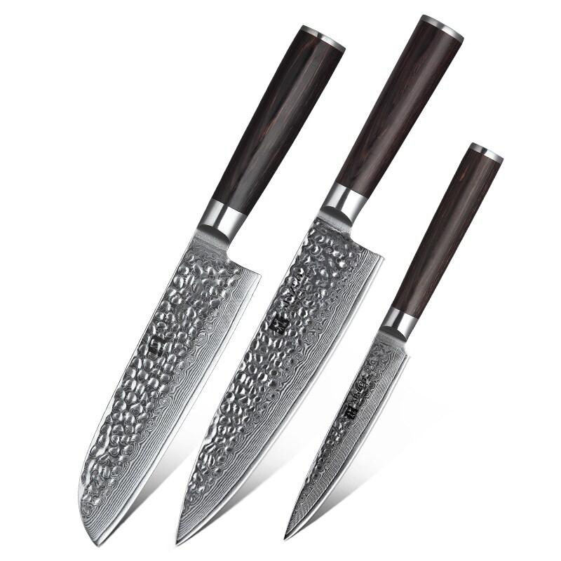 XinZuo - Set de couteaux Damas 3 pièces - Série B1H He - multicolore multi-matériau B1H-A3_0