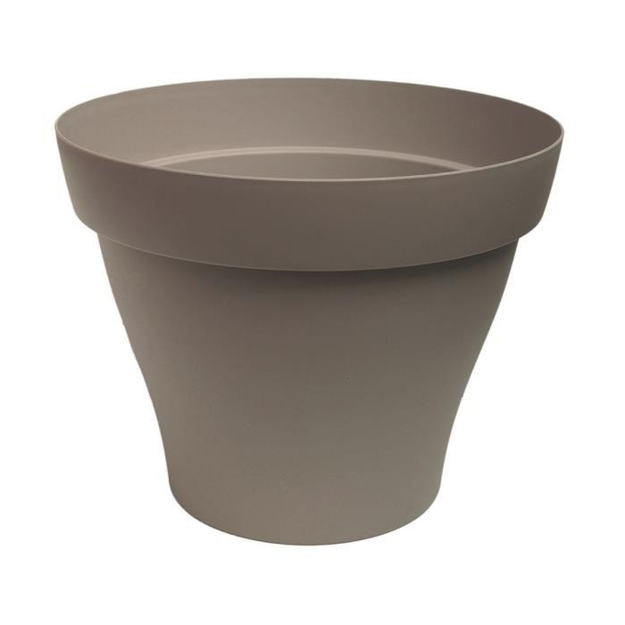 ROMEO Pot de fleur rond pré-percé 30cm - Contenance 9L - Taupe - Résistant gel et UV_0