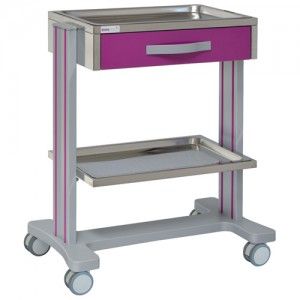 70070 - Chariot de soins hospitalier multifonctions Eurhea - 1 tiroir, plateaux inox à rebords - Dimensions : 76 x 45 x 86 cm_0