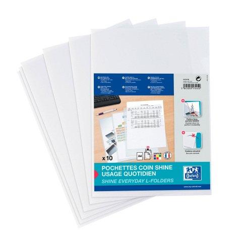 CHEMISE COIN PLASTIQUE OXFORD A4 POLYPROPYLÈNE 12/100E TRANSPARENTE COULEUR INCOLORE - SACHET DE 10
