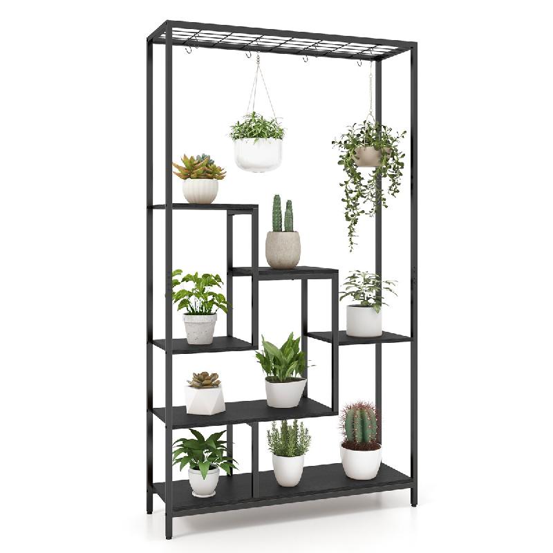 COSTWAY support à plantes 6 étages, étagère métallique 180cm avec 10 crochets S et plateaux grillagés, escalier floral pour balcon et salon, noi_0