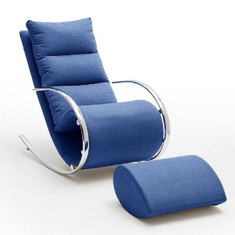 FAUTEUIL RELAX YANIS TISSU BLEU POUF INDÉPENDANT STRUCTURE MÉTAL_0