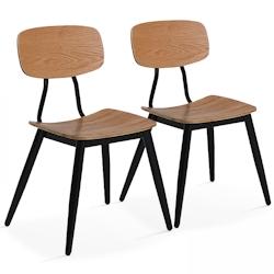 Oviala Business - Lot de 2 chaises bi-matière en bois massif et métal - Style scandinave et industriel - Marron 108109_0