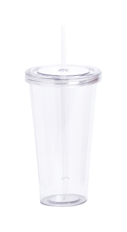 Mug en plastique transparent - 750 ml avec couvercle et paille colorés_0