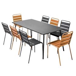 Oviala Business Ensemble table de jardin et 8 chaises en métal gris et caramel - marron acier 114617_0