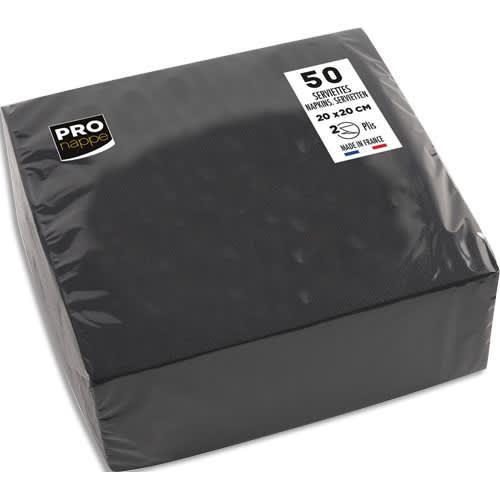 Pro nappe paquet de 50 serviettes cocktail micro-gaufrées ouate 2 plis - 20x20 cm - noir_0