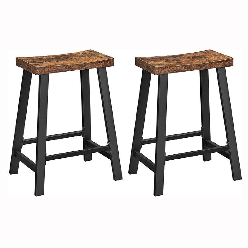 Tabourets de cuisine avec siège incurvé - Lot de 2 chaises de bar 60 cm de haut pour cuisine, salle à manger, bureau - Style industriel marron rustique et noir 12_0002419_0