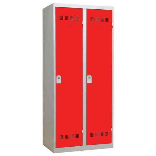 Vestiaire industrie salissante - 2 moraillons - gris clair et rouge - Dimensions 800 x 500 x 1800 mm_0