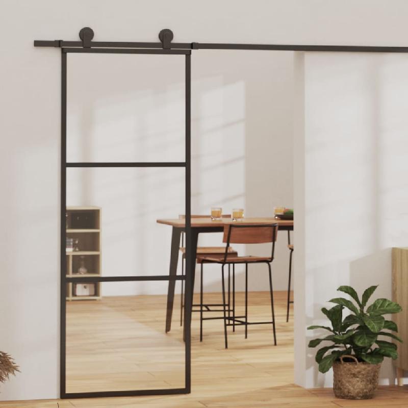 Vidaxl porte coulissante verre esg et aluminium 76x205 cm noir 151008_0